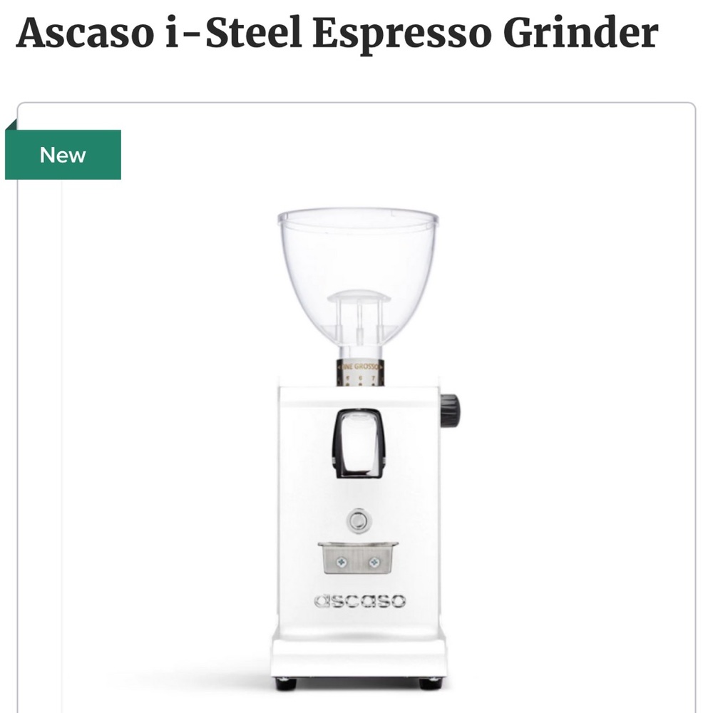 Brand new Ascaso Coffee Bean Grinder - White (in box never used)